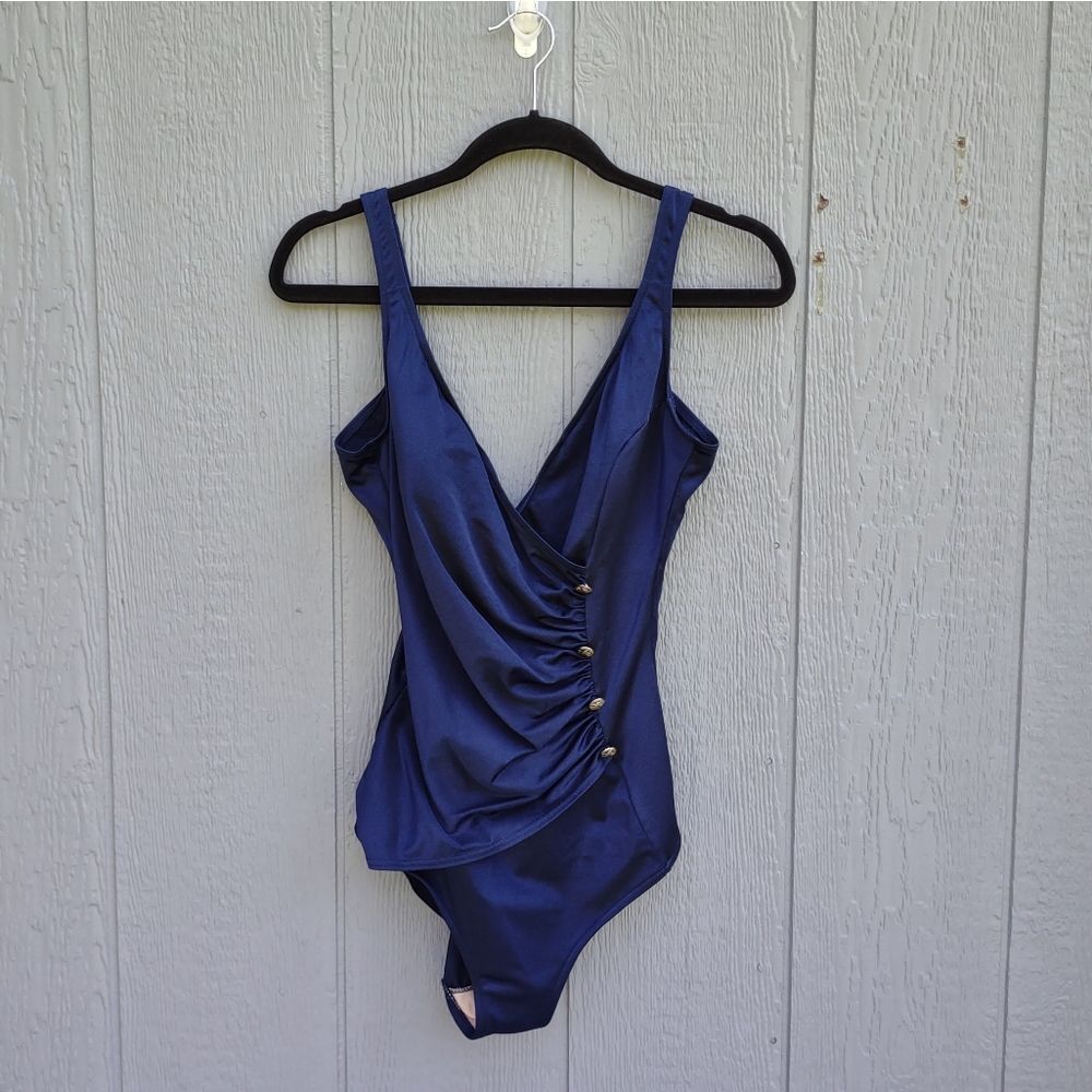 VINTAGE Maillot Blatten One Piece Swimsuit Shimmer Blue 14‎ Long